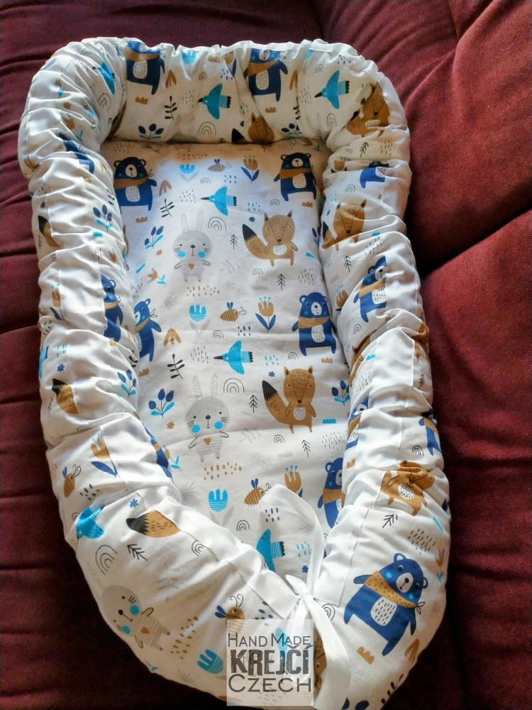 KHC Výhodný set 7ks Těhotenský kojící polštář+Zavinovačka+2x Mantinel+Kapsář+Hnízdo+Povlečení Medvídci