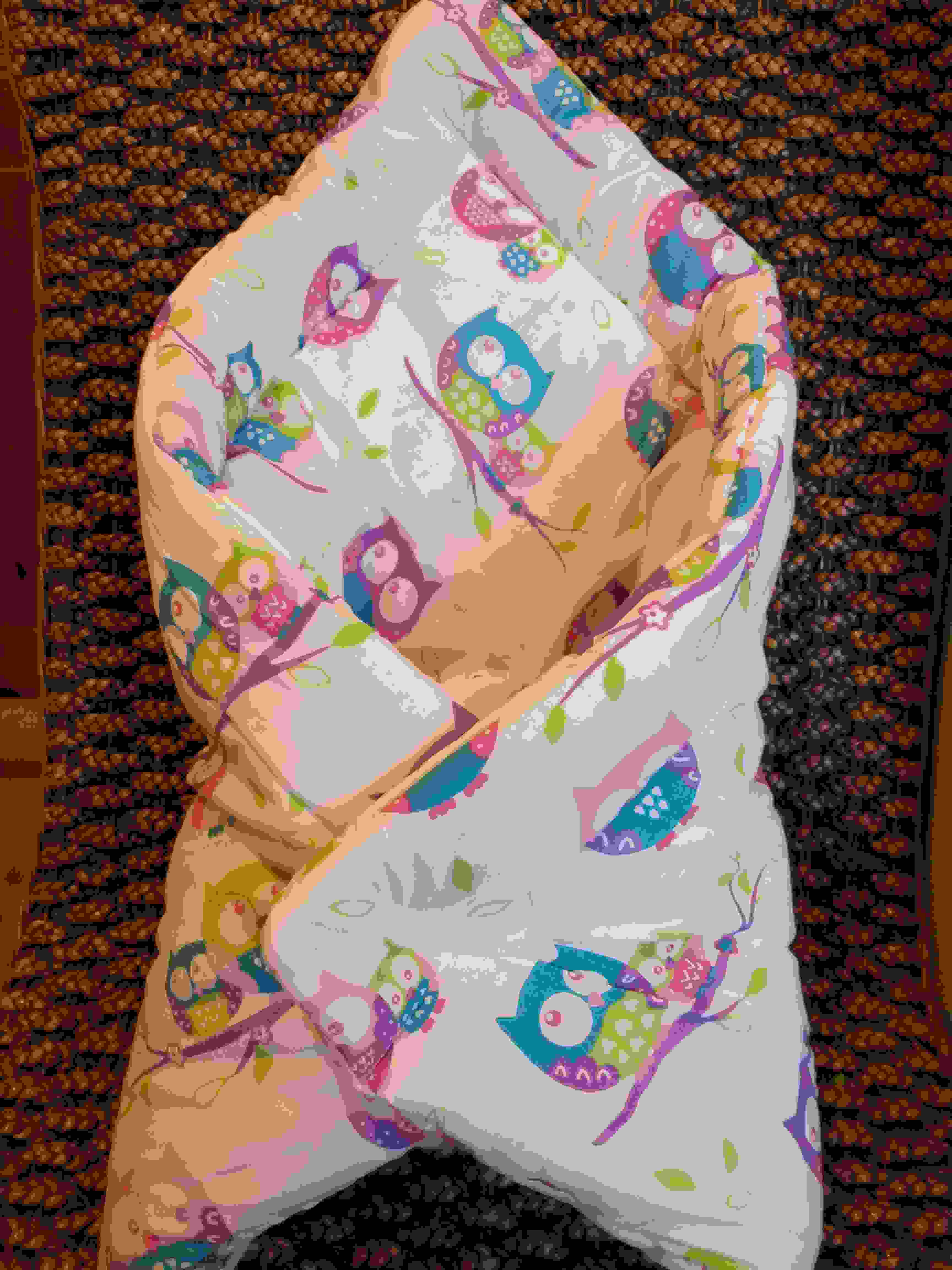 KHC Výhodný set 5ks Sovy bílá Kojící těhotenský polštář+Hnízdo pro miminko+Zavinovačka+Mantinel do postýlky+Kapsář