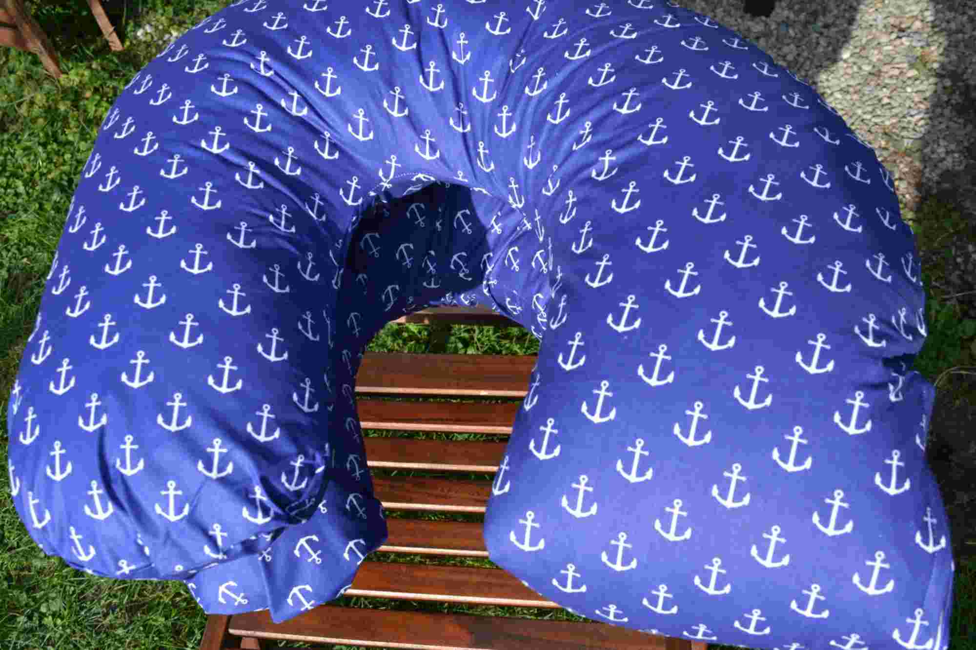 KHC Výhodný set 2ks Těhotenský kojící polštář+Zavinovačka Kotvy na modré