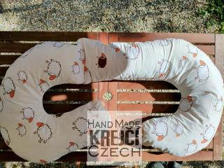 KHC Výhodný set 7ks Těhotenský kojící polštář+Zavinovačka+2x Mantinel+Kapsář+Hnízdo+Povlečení Ovečky2