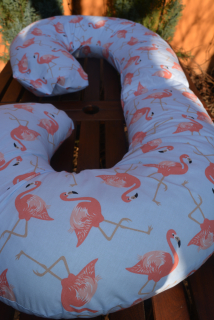 KHC Potah na těhotenský kojící polštář Zuzanka Růžoví plameňáci na světle modré