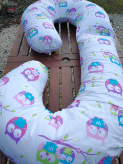 KHC Potah na těhotenský kojící polštář Zuzanka Sovy na bílé