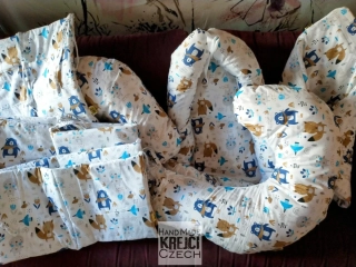 KHC Výhodný set 7ks Těhotenský kojící polštář+Zavinovačka+2x Mantinel+Kapsář+Hnízdo+Povlečení Medvídci